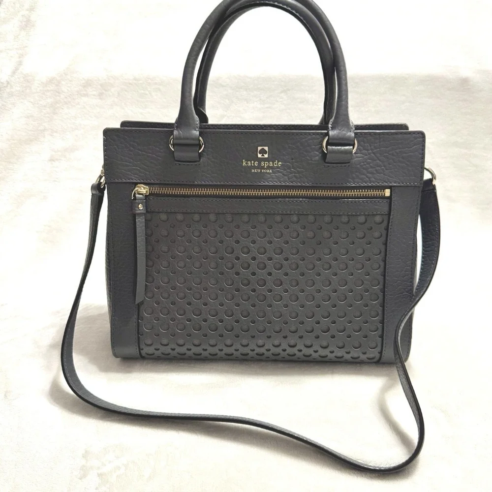 Kate Spade New York Gray Leather Satchel Crossbody Bag Perforated Purse